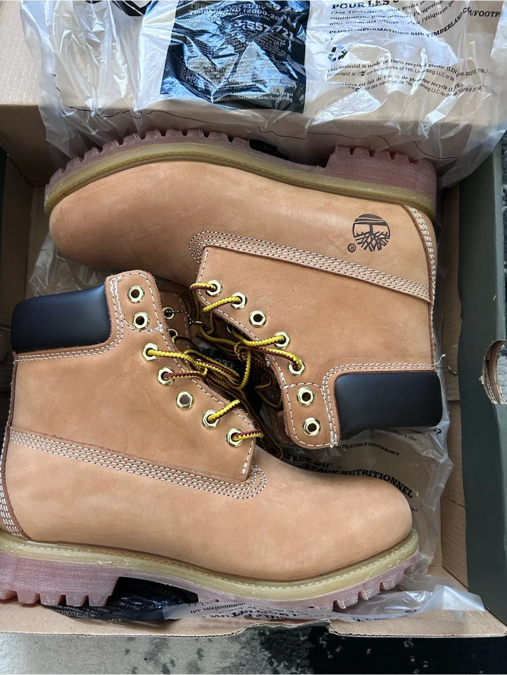 Timberland Wheat/Tan 6-Inch Premium Work Boots with Black Collar
